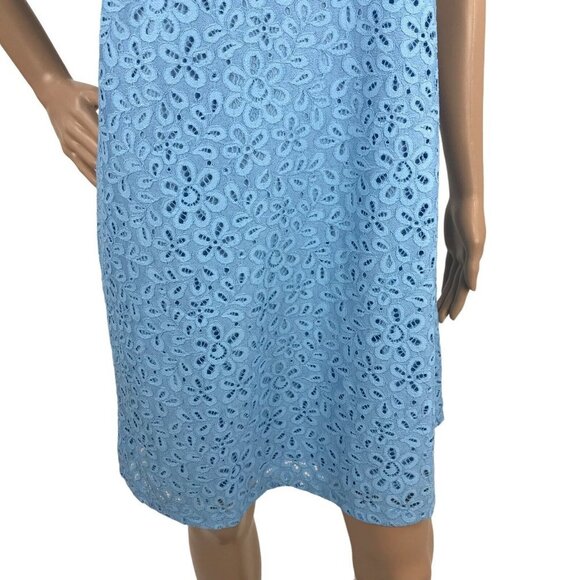 NWT Charter Club Dress Blue Lace Overlay Flutter Sleeve Pom Shift Mini Dress - Picture 3 of 9
